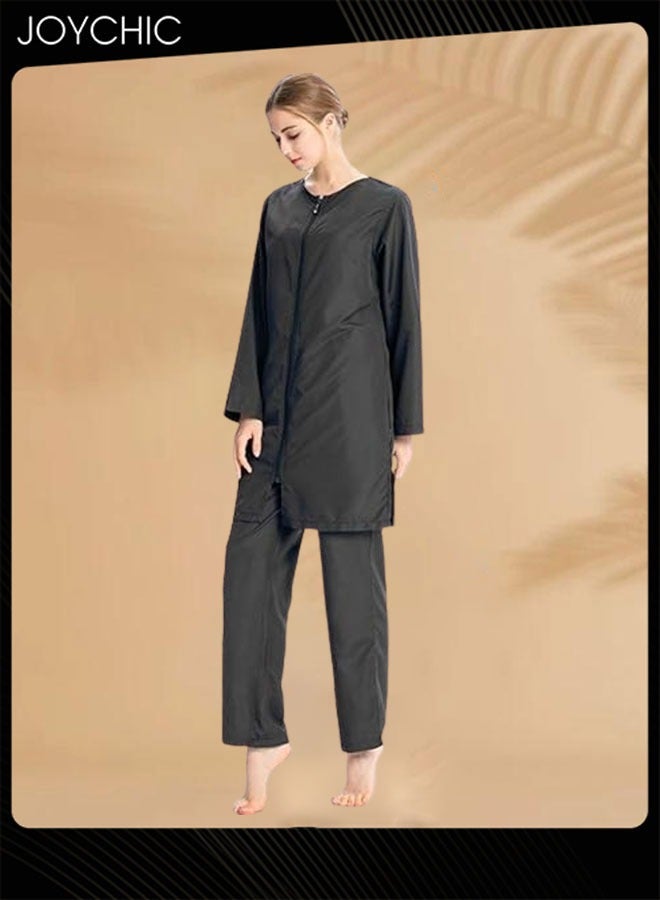 Joychic 3-piece Muslim Women Conservative Swimwear Set Summer Casual Comfortable and Sun Protection Long Sleeve Zipper Closure Swimsuit Lightweight Beach Wear Black - Image 4