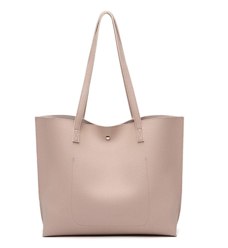 Dreubea Women's Soft Faux Leather Tote Shoulder Bag from, Big Capacity Tassel Handbag Apricot Pink - Image 3