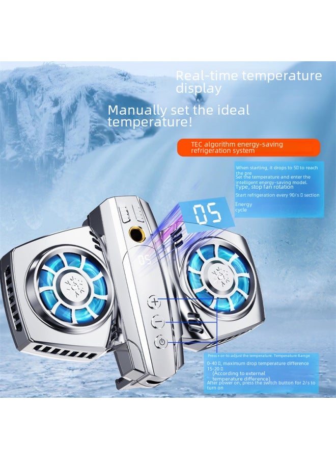 Loquat Intelligent Temperature Control Mobile Phone Radiator Creative Colorful Lights Double Fan Semiconductor Refrigeration Digital Display Ice Radiator Factory-Color:K04 Silver Semiconductor  - Image 4