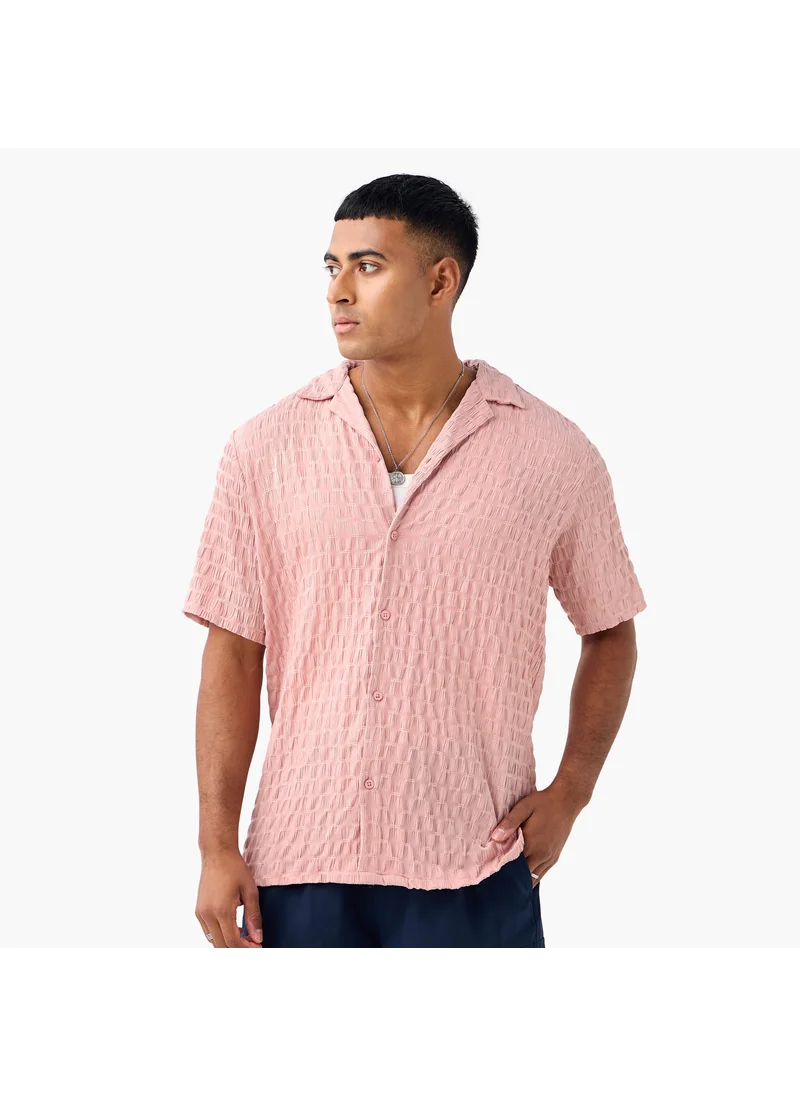 FAV Regular Fit Dobby Textured Shirt with Camp Collar and Short Sleeves