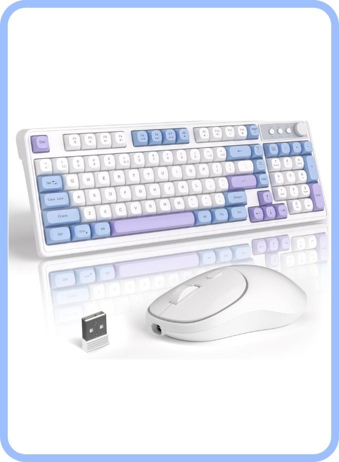 MageGee Wireless Gaming Keyboard and Mouse Combo V560, RGB Backlit Rechargeable Mechanical Feel 2.4GHz Quiet Blue White Purple Keyboard Mouse for Mac Laptop PC Gamer - Image 1