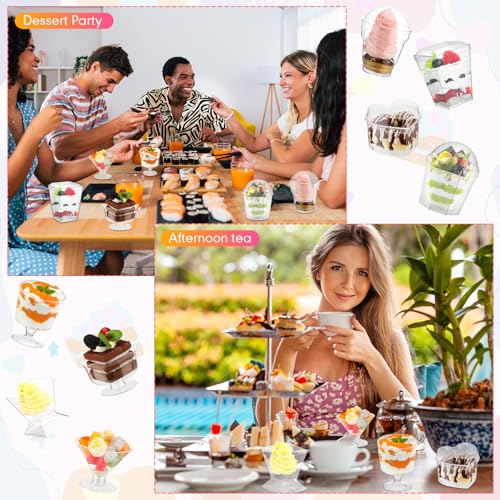 Remerry 296 Pack Plastic Dessert Cups with Lids and Spoons Toothpicks 2/3/4/5/6 oz 8 Styles Clear Mini Appetizer Cups Disposable for Serving Fruit Ice Cream Pudding Weddings Party(Classic Style) - Image 4