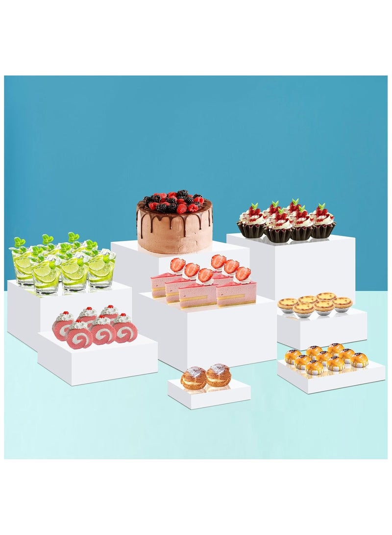 TPGP 8 Pcs Acrylic Risers for Display,White Acrylic Cube Box Dessert Display Stand with Hollow Bottoms 8 Different Size Acrylic Product Display Risers for Party Decor (Cube-8)  - Image 2