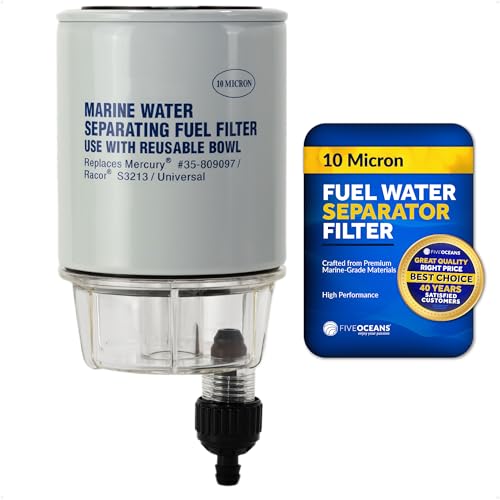 Five Oceans Fuel Water Separator Marine - Fuel Water Separator with Clear Bowl, Replaces# S3213, 35-60494-1, 18-7932-1,18-17928,35-809097, for Marine Outboard Motor Mercury, Racor, Universal - FO3665 - Image 1