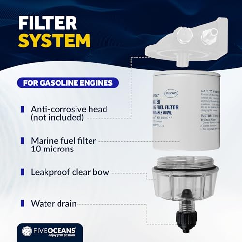 Five Oceans Fuel Water Separator Marine - Fuel Water Separator with Clear Bowl, Replaces# S3213, 35-60494-1, 18-7932-1,18-17928,35-809097, for Marine Outboard Motor Mercury, Racor, Universal - FO3665 - Image 5