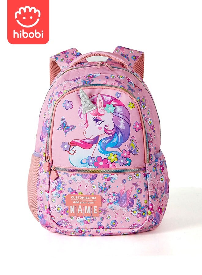 hibobi Children's School Bags for Girl with Unicorn Pattern - Large Capacity, Multi-functional, Cute and Practical, with Water Bottle Side Pocket, Ideal for School-age Girls and Primary Students - Image 1