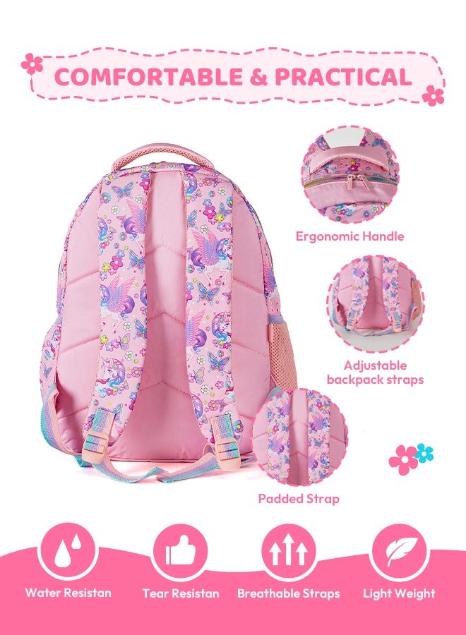 hibobi Children's School Bags for Girl with Unicorn Pattern - Large Capacity, Multi-functional, Cute and Practical, with Water Bottle Side Pocket, Ideal for School-age Girls and Primary Students - Image 4