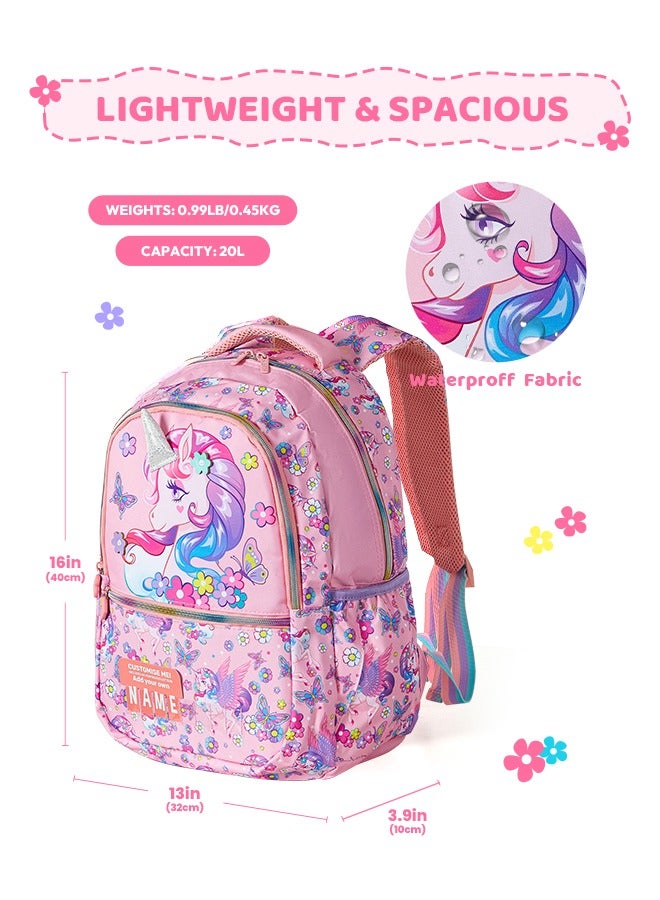 hibobi Children's School Bags for Girl with Unicorn Pattern - Large Capacity, Multi-functional, Cute and Practical, with Water Bottle Side Pocket, Ideal for School-age Girls and Primary Students - Image 2