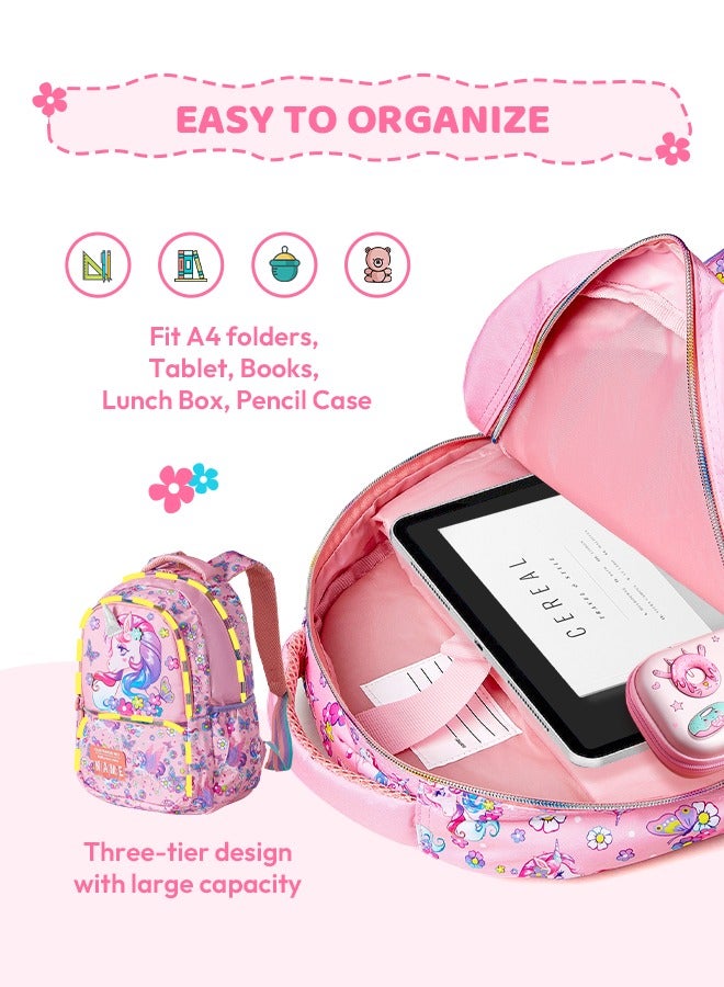 hibobi Children's School Bags for Girl with Unicorn Pattern - Large Capacity, Multi-functional, Cute and Practical, with Water Bottle Side Pocket, Ideal for School-age Girls and Primary Students - Image 3