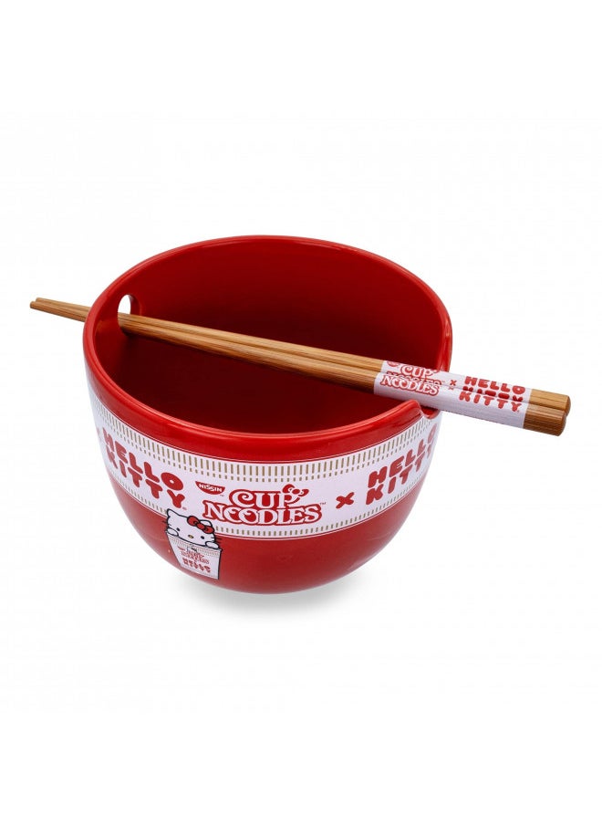 Silver Buffalo - Silver Buffalo Sanrio Hello Kitty x Nissin Cup Noodles Red Ceramic Dinnerware Set | Includes Ramen Noodle Bowl and Wooden Chopsticks - Image 1