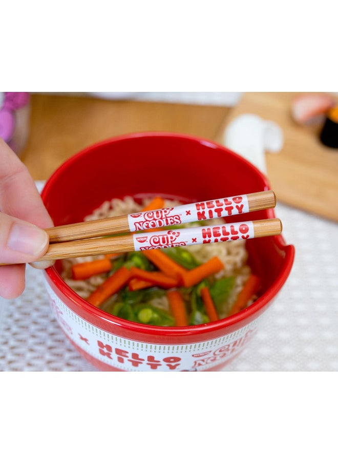 Silver Buffalo - Silver Buffalo Sanrio Hello Kitty x Nissin Cup Noodles Red Ceramic Dinnerware Set | Includes Ramen Noodle Bowl and Wooden Chopsticks - Image 1
