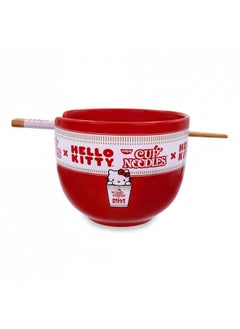 Silver Buffalo Sanrio Hello Kitty x Nissin Cup Noodles Red Ceramic Dinnerware Set | Includes Ramen Noodle Bowl and Wooden Chopsticks