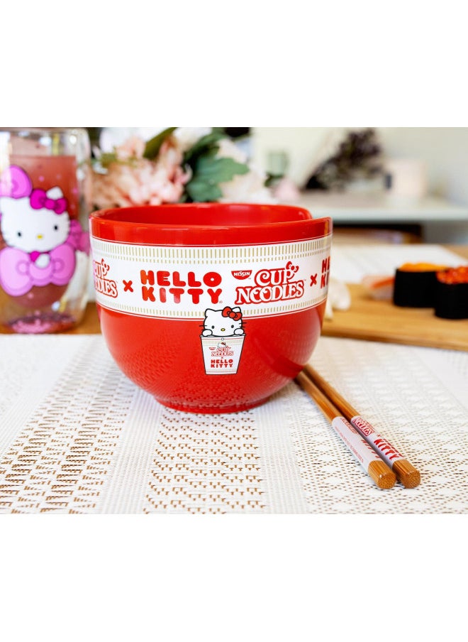 Silver Buffalo - Silver Buffalo Sanrio Hello Kitty x Nissin Cup Noodles Red Ceramic Dinnerware Set | Includes Ramen Noodle Bowl and Wooden Chopsticks - Image 1