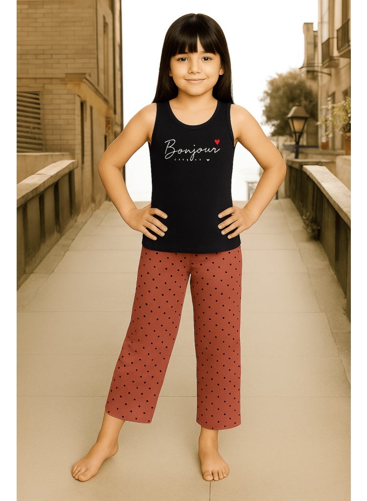 Girls' Bonjour Print Sleeveless Pajama Set - Image 1