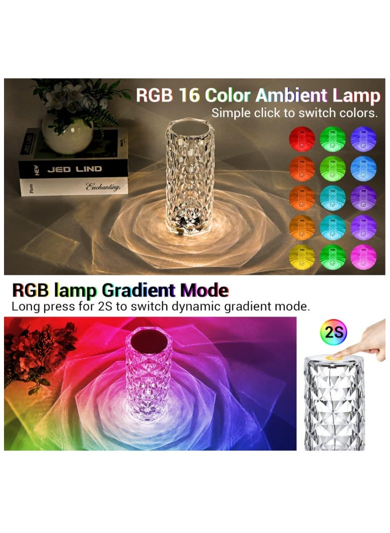 اباجورة كريستال 16 لون مع ريموت للتحكم في لون الاضائة، لمبة كريستال ليد كرستال مضيئة بألوان متعددة، لمبة سهاري وديكور سهاريه بتصميم ماسي ثلاثي الأبعاد، بلورة كريستال مضيئة قمر، لمبة ليد مع ريموت كنترول متعدد الالوان، قابلة للتعتيم مع 16 لون RGB، مصباح مكتب قابل لإعادة الشحن عبر USB لغرفة النوم، المعيشة، المنزل، المكتب، شفاف - Image 1