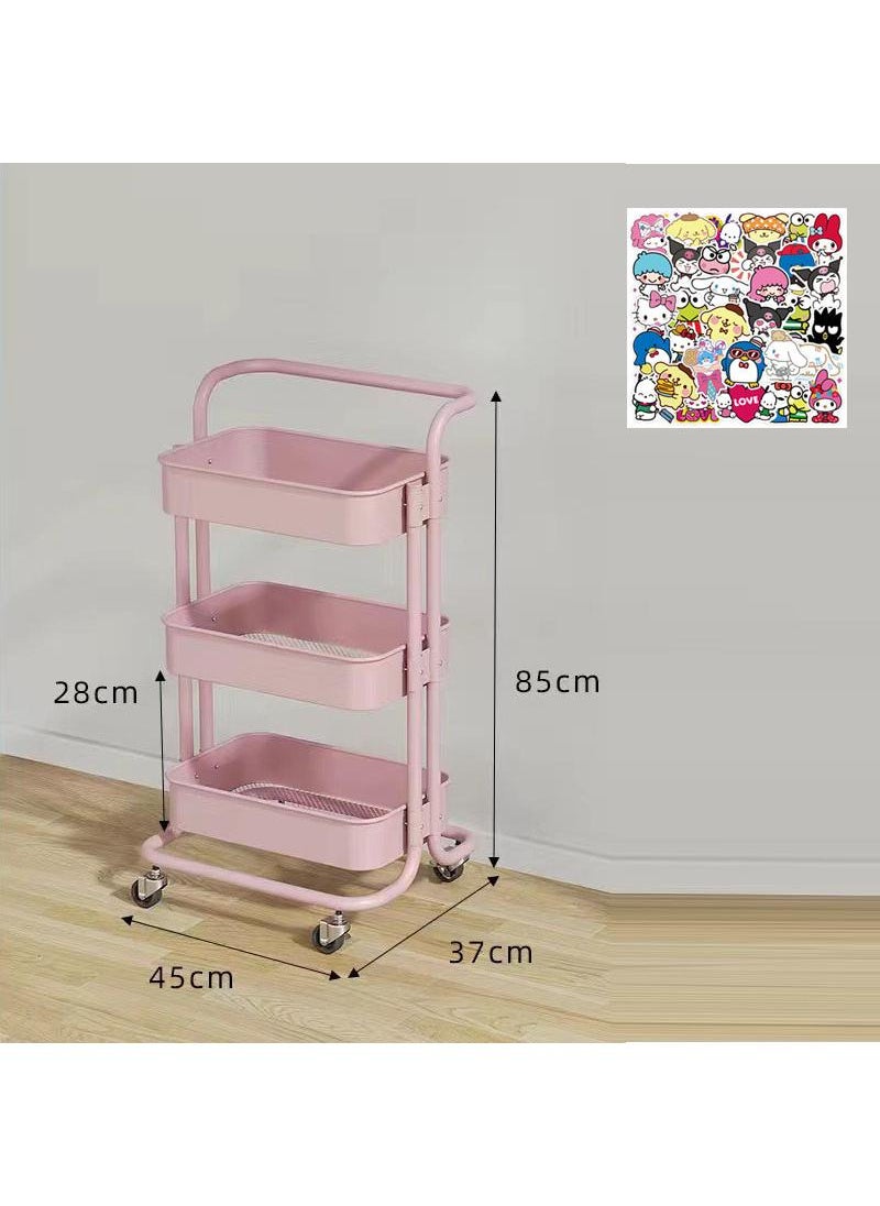 General 3-Layer Carbon Steel Macaron Color Matching Small Cart Storage Rack Household Bedroom Baby Kitchen Movable Multi-Functional Storage Rack Comes With Random 50 Stickers  - Image 1
