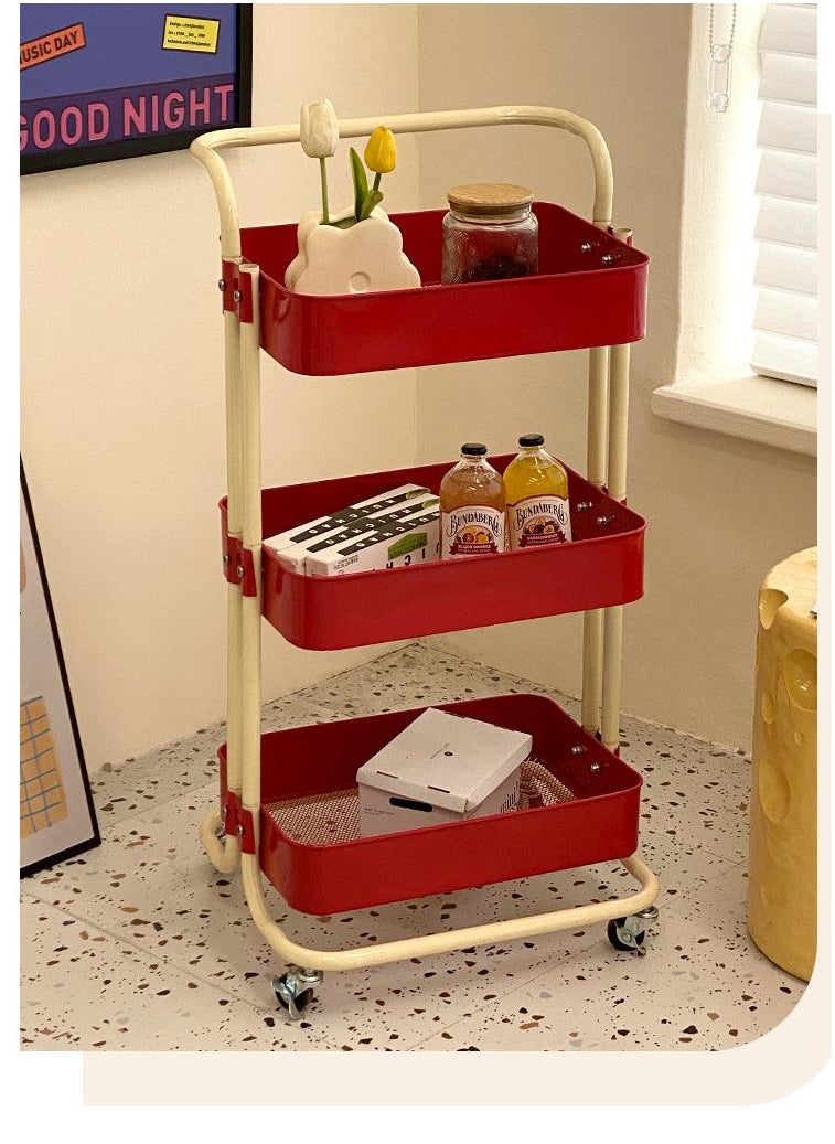 General 3-Layer Carbon Steel Macaron Color Matching Small Cart Storage Rack Household Bedroom Baby Kitchen Movable Multi-Functional Storage Rack Comes With Random 50 Stickers  - Image 3