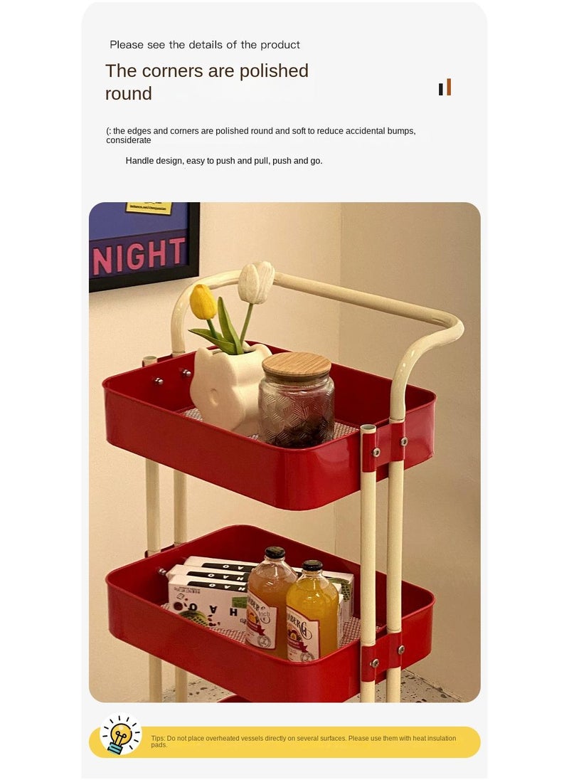 General 3-Layer Carbon Steel Macaron Color Matching Small Cart Storage Rack Household Bedroom Baby Kitchen Movable Multi-Functional Storage Rack Comes With Random 50 Stickers  - Image 4