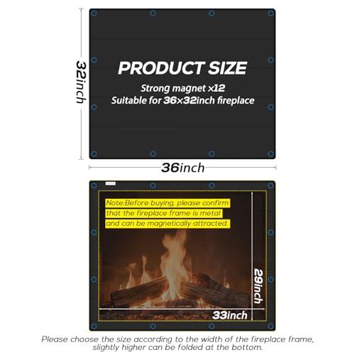 PAWBOSE Magnetic Fireplace Cover - Stop Heat Loss & Keep Drafts Out with Built-in 12 Strong Magnets for Iron Fireplace Frame, 36x32 Inch - Image 2