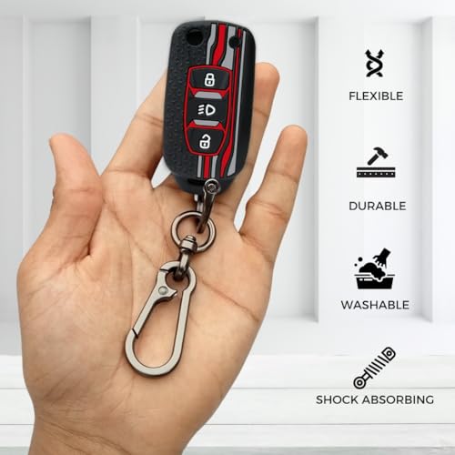 Keycept™ Tristar Key Cover for Tata Tiago | Nexon | Altroz | Punch | Tigor | Zest | Bolt | Curvv | Hexa | EV and Facelift for 3 Button flip Key with Keychain. (Type 1, Black) - Image 5