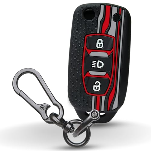 Keycept™ Tristar Key Cover for Tata Tiago | Nexon | Altroz | Punch | Tigor | Zest | Bolt | Curvv | Hexa | EV and Facelift for 3 Button flip Key with Keychain. (Type 1, Black) - Image 1