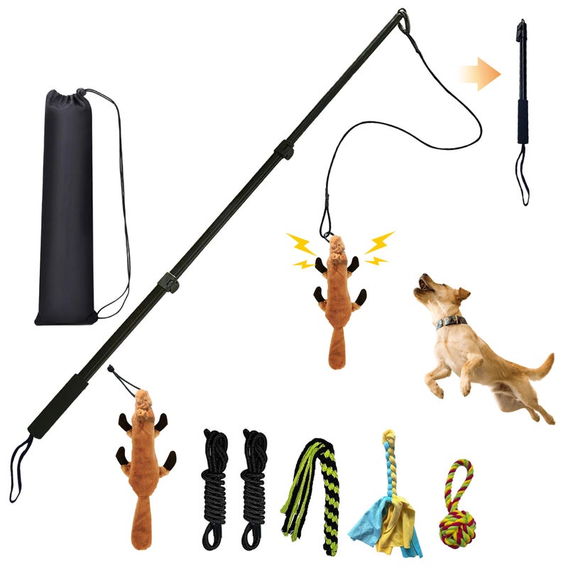 GRETMIX Flirt Pole for Dogs, Interactive Dog Toys Extendable Teaser Wand with Lure Chewing Toy, Chase and Tug of War for Small Medium Large Dogs Training Playing Exercise - Image 1