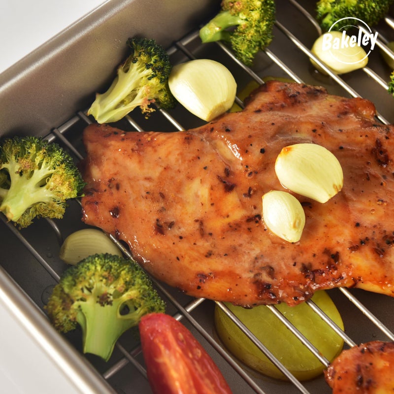 Bakeley Roasting Pan With Rack Non-Stick Rectangular Deep Dish Oven-Bbq Bakeware For Oven Baking 13.78"" X 9.84"" X 2.36"" (Champagne Gold) - Image 5