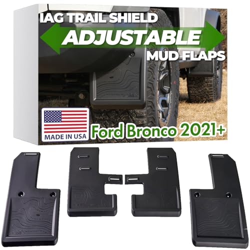 IAG Performance IAG Trail Shield Mud Flaps, Adjustable, No Drill, Patented, Made in USA, Splash Guards for Ford Bronco 2021+ 2/4 Door, Fits Sasquatch Badlands Big Bend Heritage, Front & Rear (Not Raptor or Sport) - Image 1
