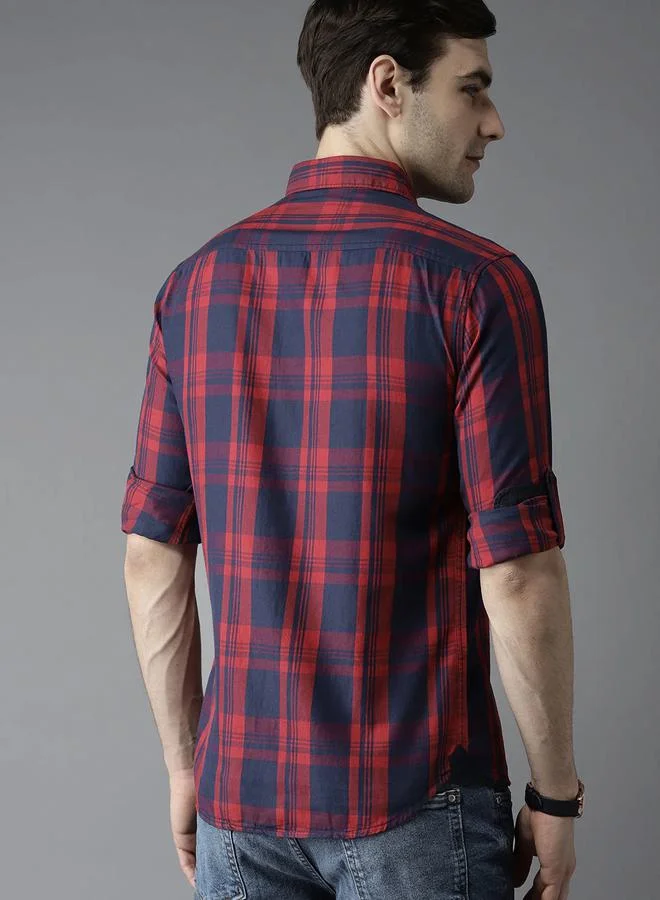 Dennis Lingo Dennis Lingo Plaid Checked Slim Fit Shirt with Roll Up Sleeves