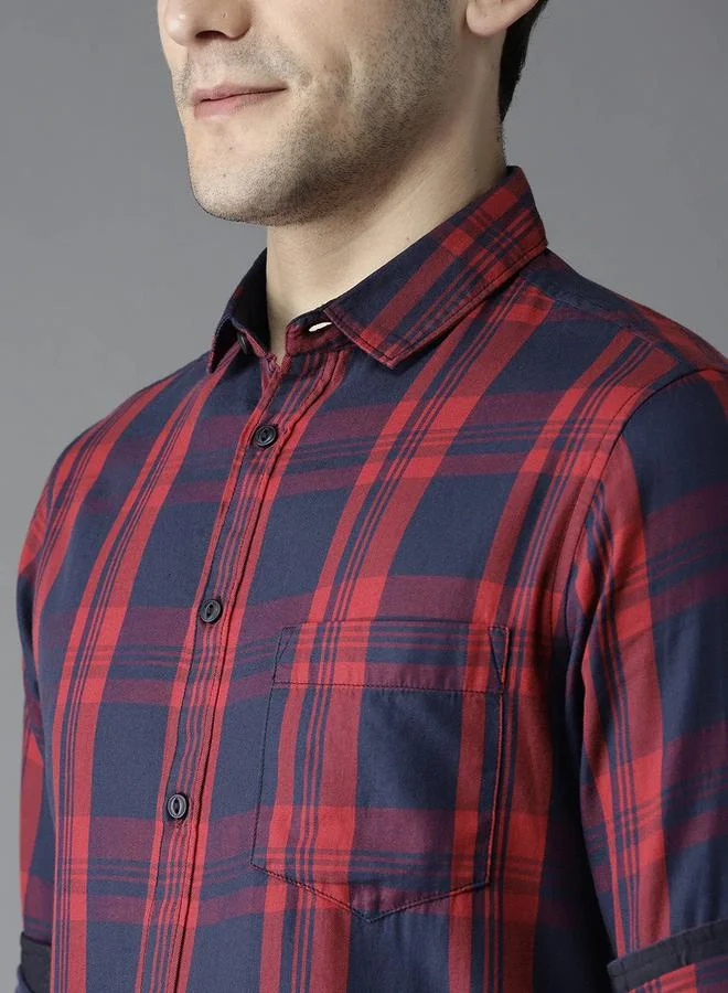 Dennis Lingo Dennis Lingo Plaid Checked Slim Fit Shirt with Roll Up Sleeves