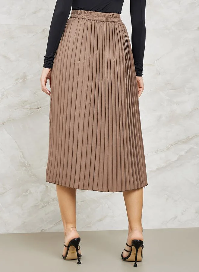Styli Pleated A-Line Midi Skirt