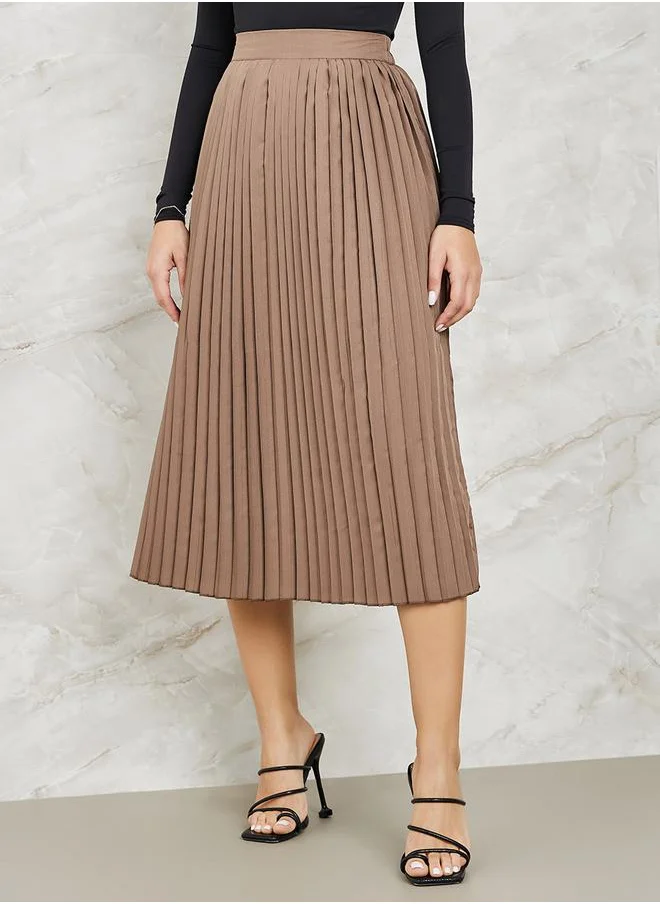 Styli Pleated A-Line Midi Skirt