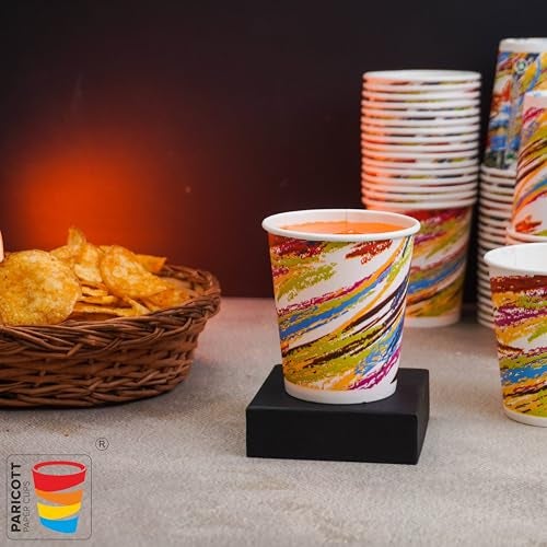 PARICOTT ( Pack of 50pcs 200ml Crayon Printed Cup|Eco-Friendly Disposable Glasses Drinking Cups|Cocktail Cold Drink Juice Water Party Paper Cups for Hot & Cold Beverages, Multicolor - Image 5