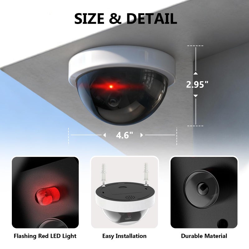 WALI Dummy Fake Security CCTV Dome Camera with Flashing Red LED Light with Security Alert Sticker Decals (SDW-2), 2 Packs, White - Image 5
