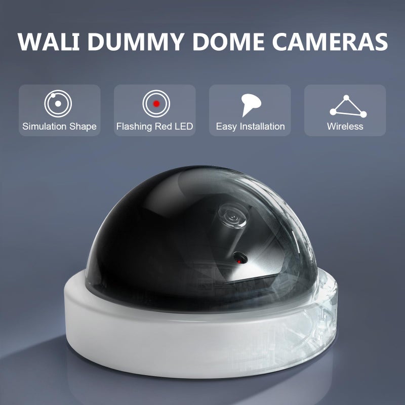 WALI Dummy Fake Security CCTV Dome Camera with Flashing Red LED Light with Security Alert Sticker Decals (SDW-2), 2 Packs, White - Image 3