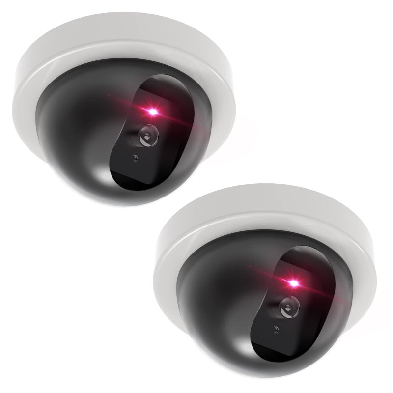 WALI Dummy Fake Security CCTV Dome Camera with Flashing Red LED Light with Security Alert Sticker Decals (SDW-2), 2 Packs, White - Image 1