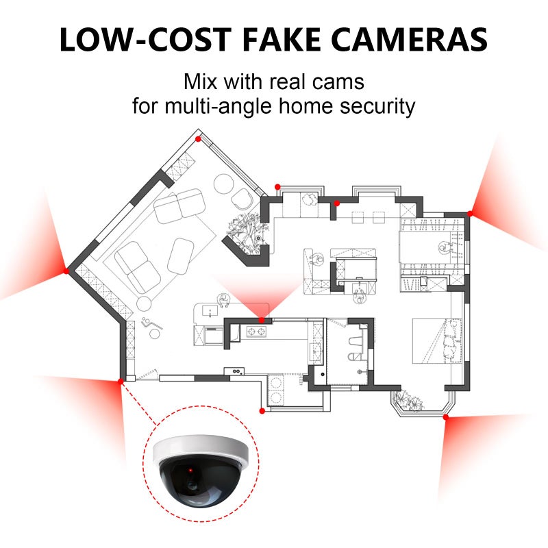 WALI Dummy Fake Security CCTV Dome Camera with Flashing Red LED Light with Security Alert Sticker Decals (SDW-2), 2 Packs, White - Image 4