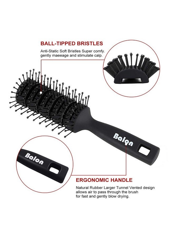 BALON Vent Hair Brush 11 Row Vented Hairbrush For Men And Women Vent Brushes With Ball Tipped Bristles For Wet Short Curly Straight Hair Blow Drying Quickly(Black) - Image 4