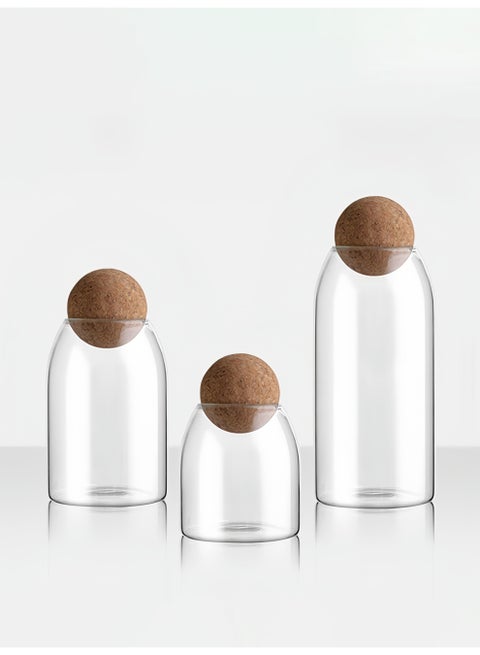 Glass Storage Jars with Cork Lids Set of 3 - Airtight Clear Glass Containers for Tea, Candy, Snacks, Grains, Spices - Kitchen Pantry Organization Canisters