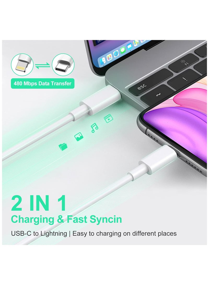 كابل USB C إلى Lightning (2-Pack)، كابل شحن سريع معتمد من Apple MFi 1 متر، كابل شحن سريع من النوع C متوافق مع Apple iPhone 13/12/11 Pro/11/XS MAX/XR/8/7 Plus، iPad - Image 3