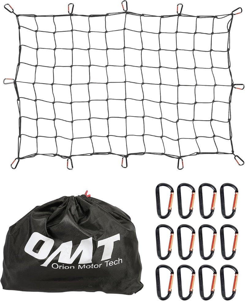 Heavy Duty Cargo Net, 3' x 4' Bungee Cord Net Stretches to 6' x 8' for Pickups SUVs Vans Semis, Truck Bed Roof Rack Trailer Netting with Handmade Knotting 12 Carabiners Storage Bag - Image 1