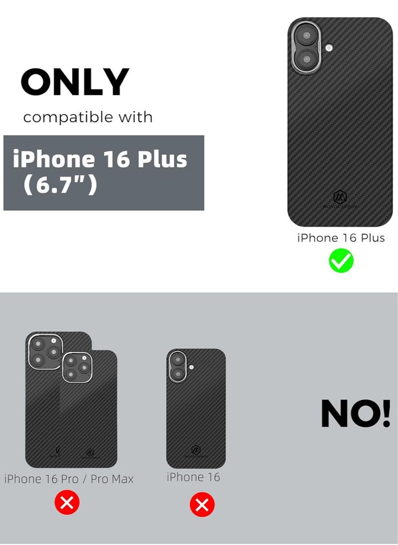 MONOCARBON - Real Aramid Fiber MagSafe iPhone 16 PLUS Case Cover [ULTRA SLIM] Lightweight Anti-Scratch - Matte Black - Image 1