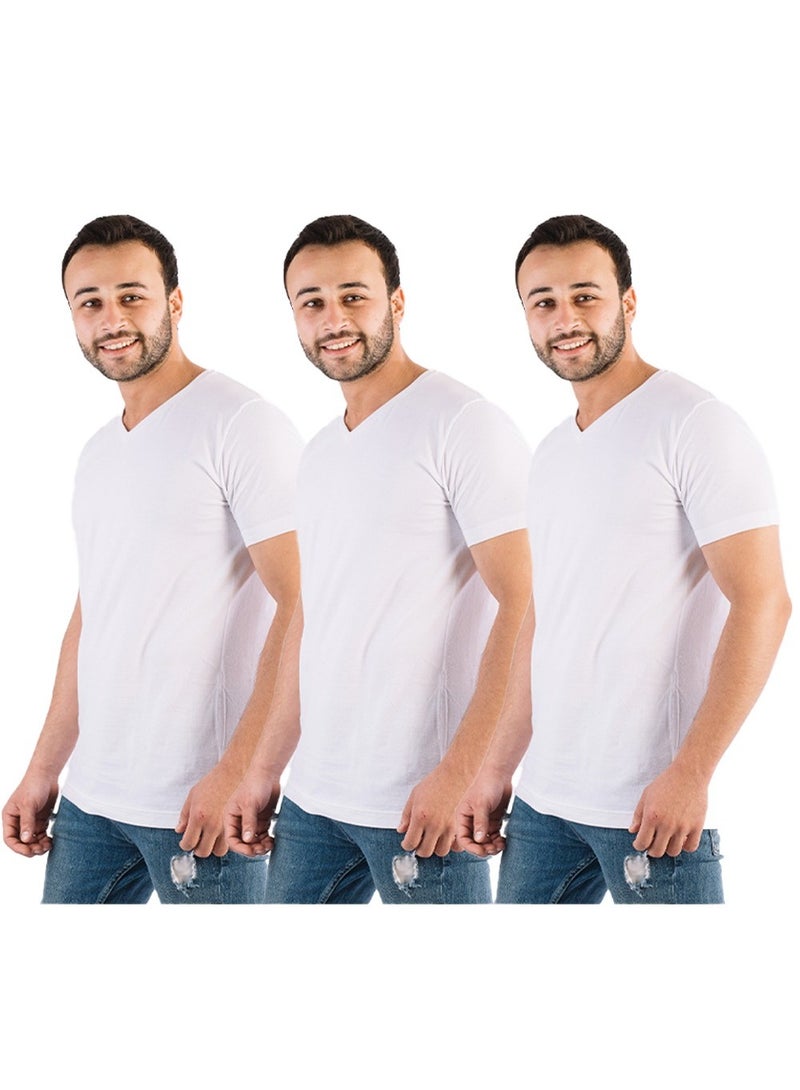 جت اندر  شيرت رجالي رقبة سبعة نص كم -أبيض 3قطع 