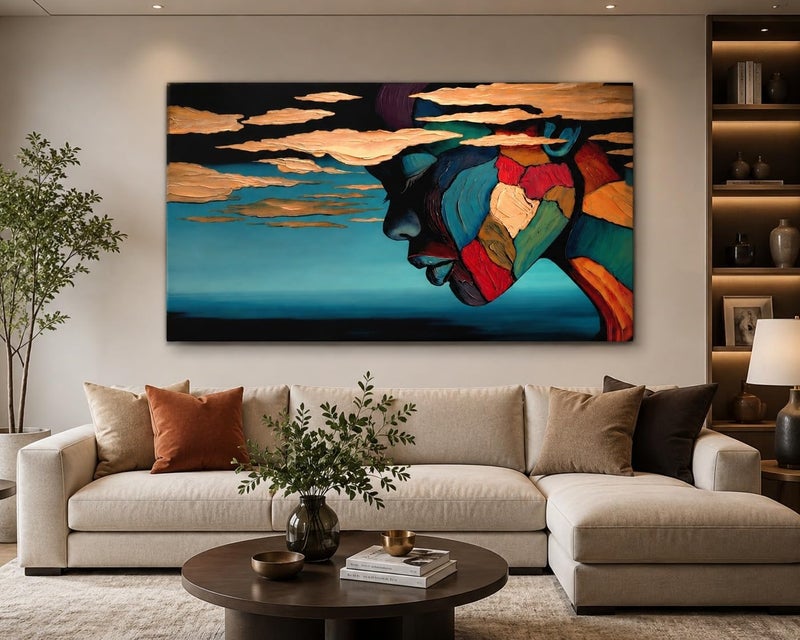 ARS Graphics ARS® Canvas Wall Art 60 X 90 CM African Woman Portrait Oil Painting Textured Mosaic Face and Clouds Canvas Print - Image 2