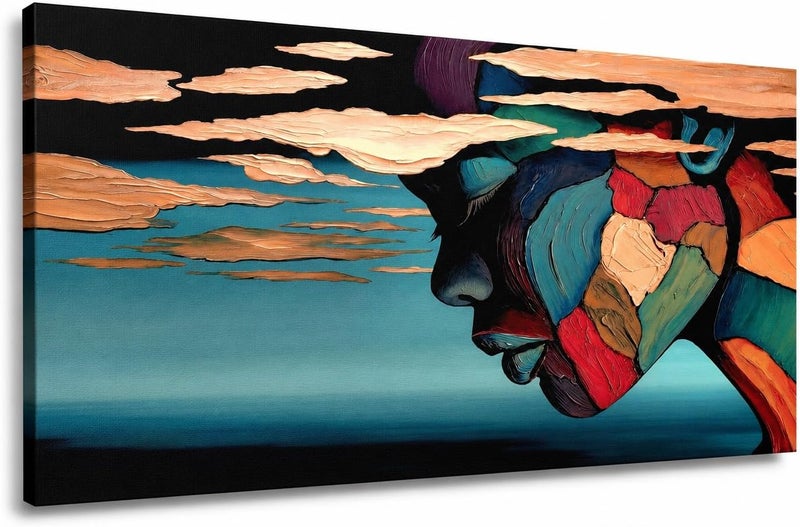 ARS Graphics ARS® Canvas Wall Art 60 X 90 CM African Woman Portrait Oil Painting Textured Mosaic Face and Clouds Canvas Print - Image 1