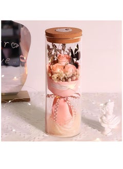 Excefore Artificial Preserved Flower Ornament Rose Bouquet Flower with Glass Cover，Rose Flower Gifts for Women Mom Grandma Wife,Gift for Valentine's Day&Mothers Day, Peach Pink Rose  - Image 1