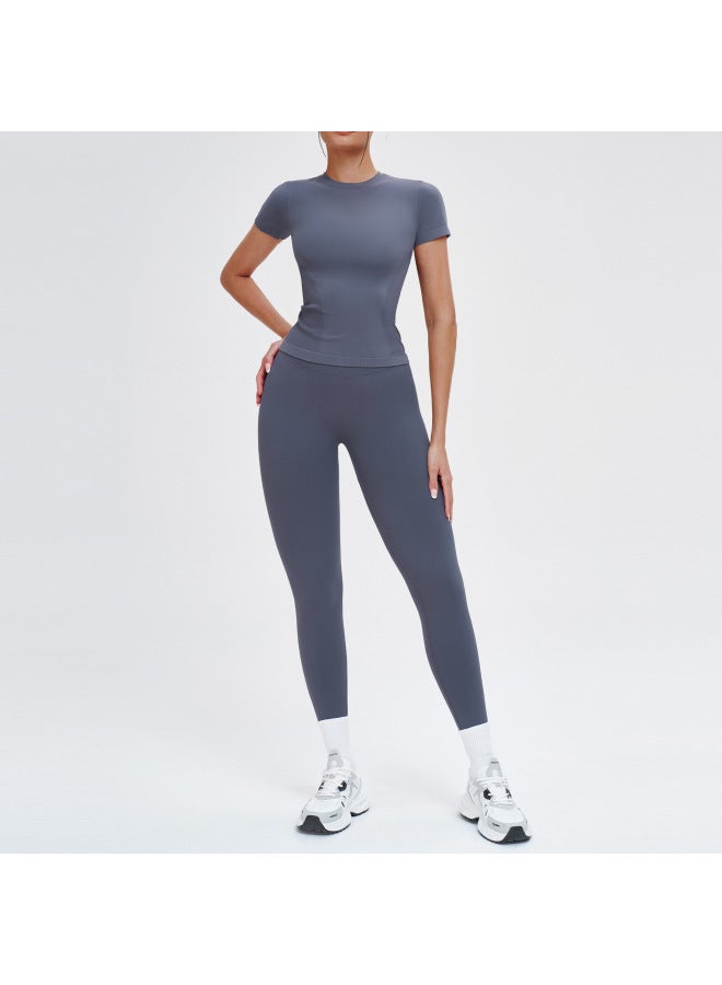 Seamless Sports Suit Round Neck Comfortable Fitness Yoga Set Outdoor Running Sports Fitness Clothing For Women 5081