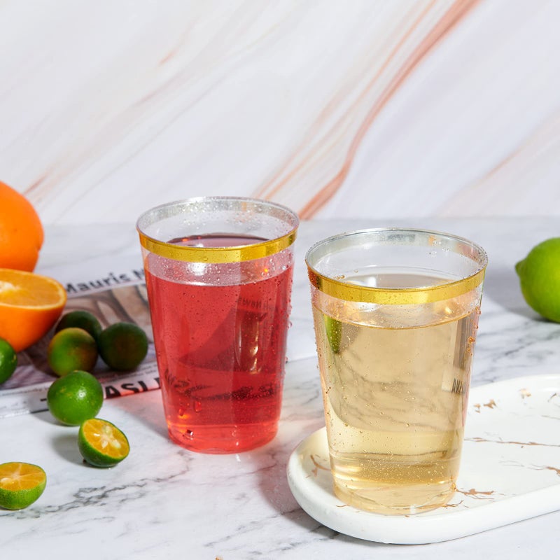 Vplus 150Pack 12 OZ Gold Rimmed Plastic Cups  Reusable Clear Plastic Cups  Disposable Heavy Duty Plastic Cups Perfect For Wedding  Thanksgiving Day  Christmas  Halloween Party Cups - Image 4