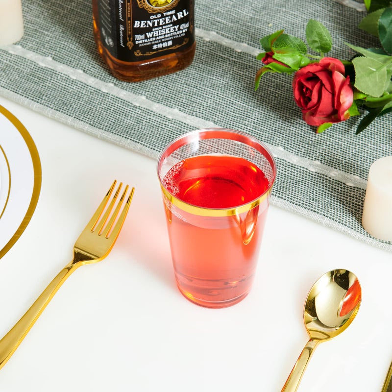Vplus 150Pack 12 OZ Gold Rimmed Plastic Cups  Reusable Clear Plastic Cups  Disposable Heavy Duty Plastic Cups Perfect For Wedding  Thanksgiving Day  Christmas  Halloween Party Cups - Image 2