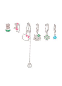 New European Butterfly Knot Earring Set Zircon Flower Animal Studs 6pcs TZ00151 White k